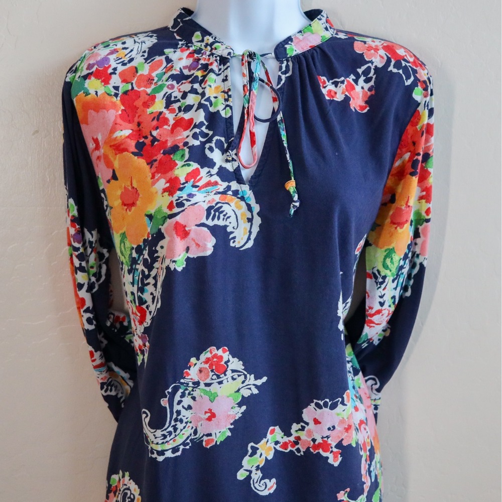 Lauren Ralph Lauren Floral Paisley‎ Print Poplin Dress Tie Long Sleeve Size S